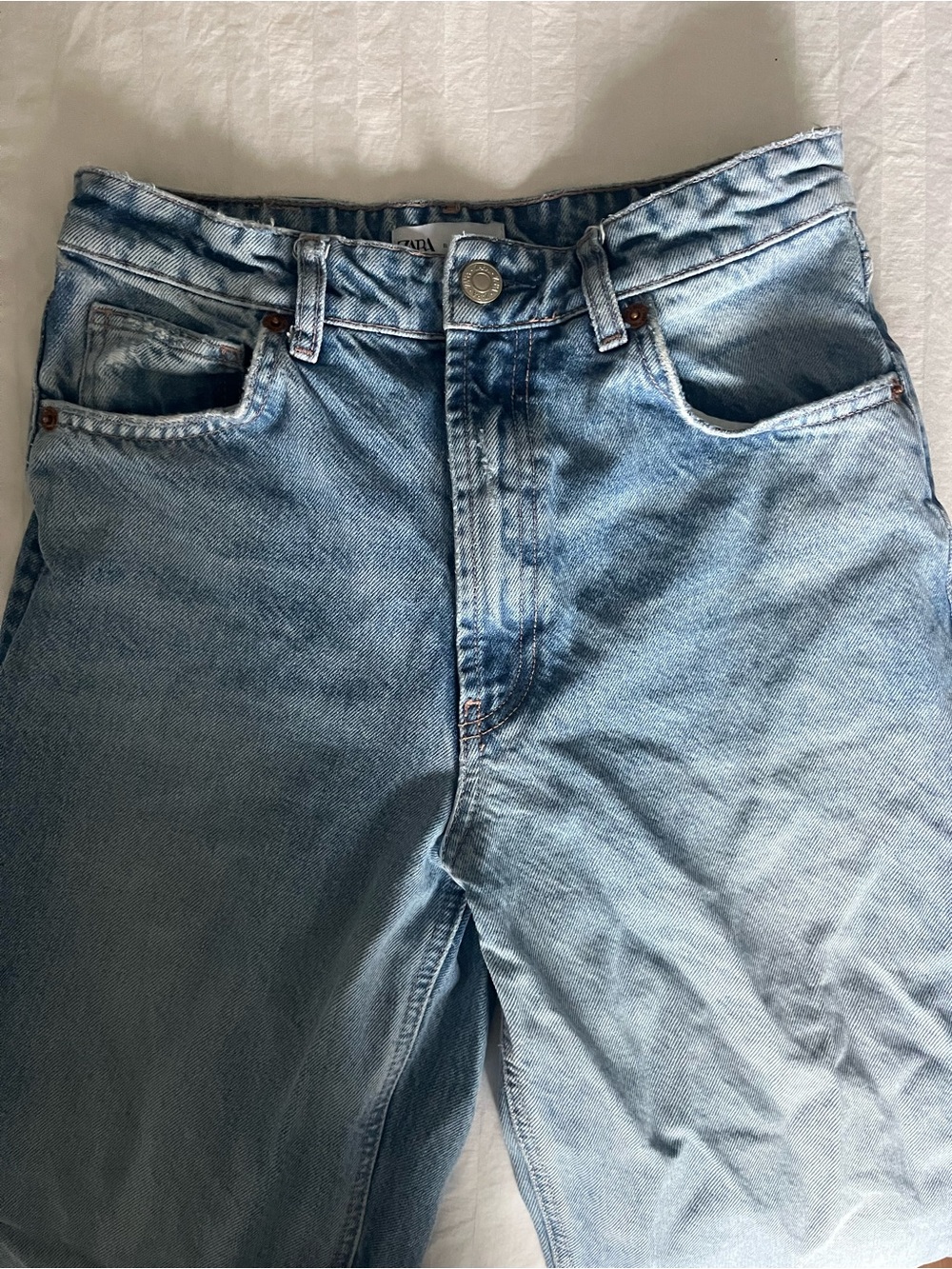 Zara Ripped High-Waist Wide-Leg Jeans Blue Waist 28